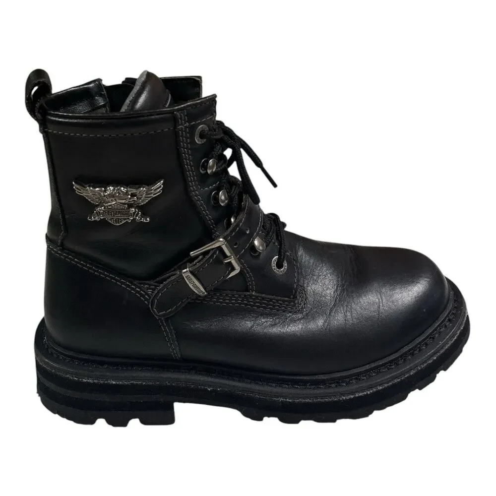 Harley Davidson 84143 Mens 9.5 Black Leather Motorcycle Boots Side Zip Eagle